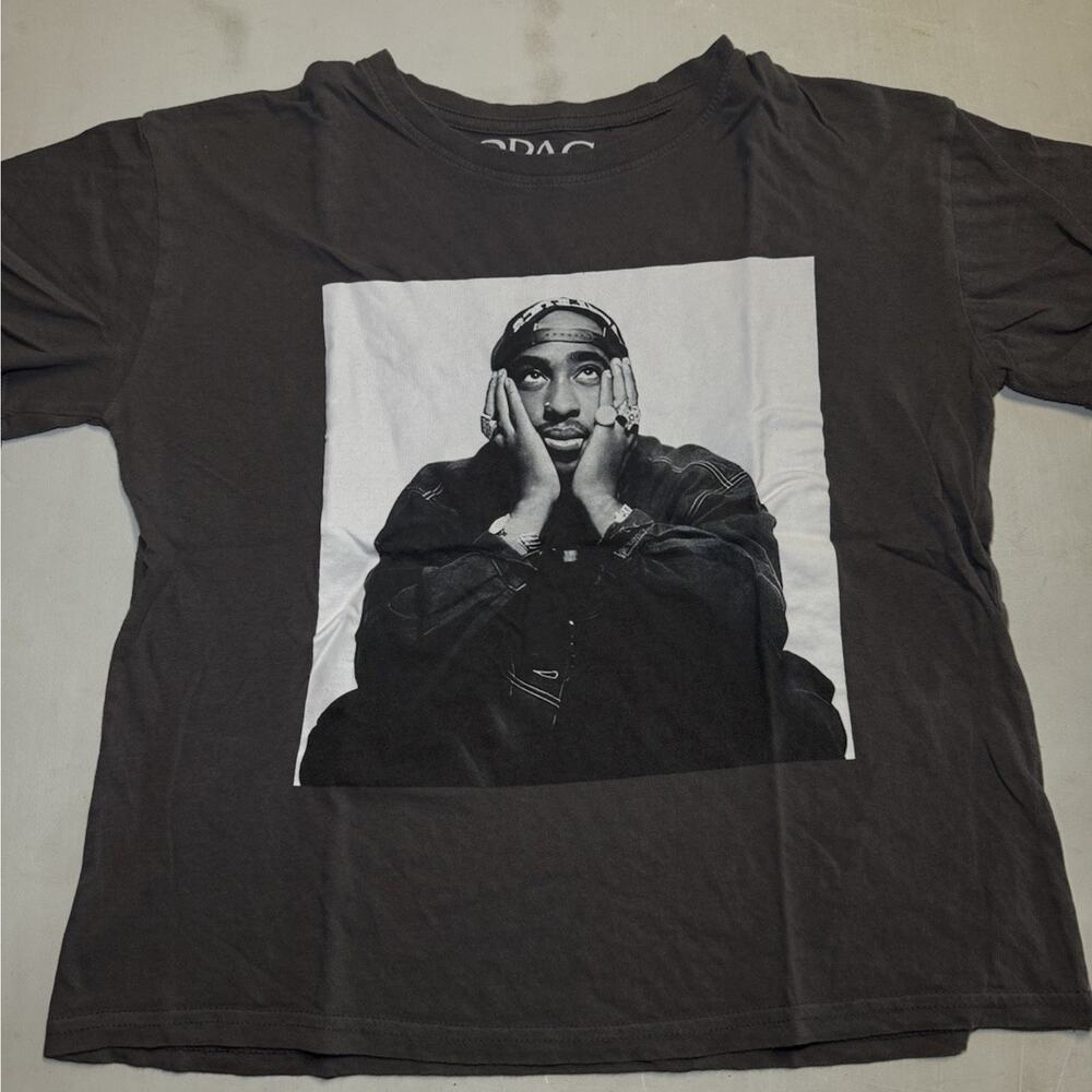 Shakur 2Pac Rap Hip Hop Gray Men's Size Large Used with Flaws See Pics